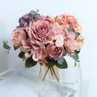 Bouquet De Flores Artificiales Rosa Silken Vintage Con Hydrangea Y Peony Decoración De Boda Para Novia Accesorios Para El Hogar - details 5