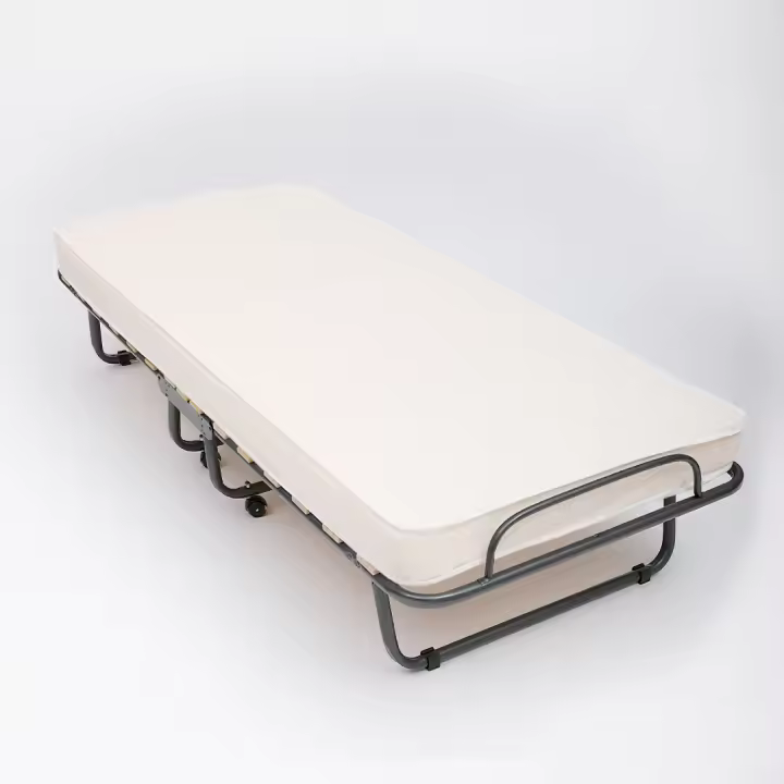 Cama plegable The White Stone con colchón Waterfoam 80x190 cm, Rueda giratorias, Lamas curvadas y Funda protectora. Compacta y fácil de mover. - 1