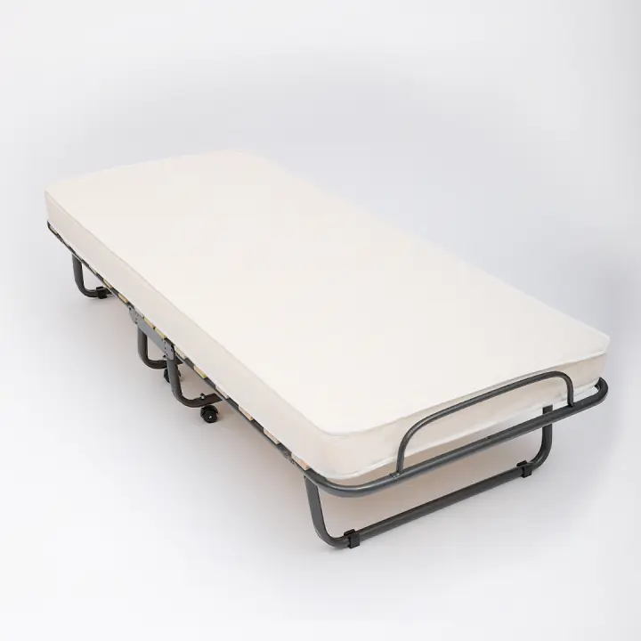 Cama plegable The White Stone con colchón Waterfoam 80x190 cm, Rueda giratorias, Lamas curvadas y Funda protectora. Compacta y fácil de mover. - 1