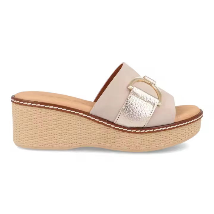 Sandalias cuña Bda 19411 Beig/Platino en piel para mujer made in Spain by Bda Shoes - 1