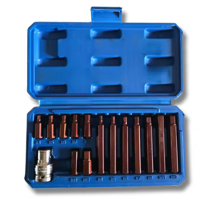 Juego de 15 Puntas ALLEN H4-H12 con Adaptador 1/2", Puntas Cortas 30mm y Largas 75mm + Maletín, MEDIDAS H4, H5, H6, H7, H8, H10, H12. - 1