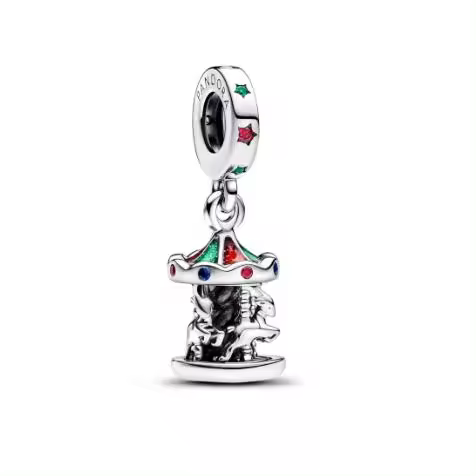 PANDORA Moments 793586 C01 Brecloque Carrousel Rotary y Argent Sterling Avec cristaux Compatible Avec Les Bracelets Moments, Rot, Argent Sterling, Cristal artificiel, Coma con envase de Caja de Joint original. - 1