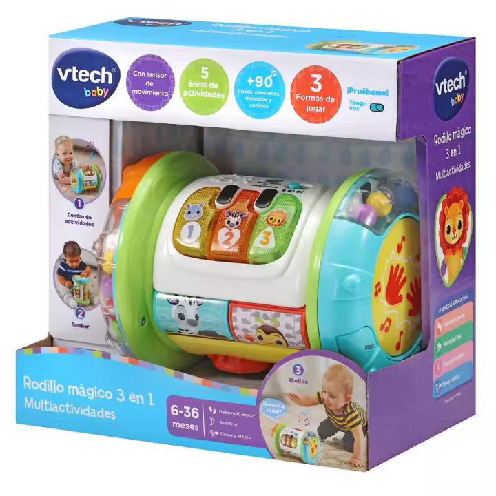Rodillo mágico 3 en 1 Multiactividades con 3 botones led de colores luces sonidos. 25x15x24,1cm (Vtech 80-562622) - 1