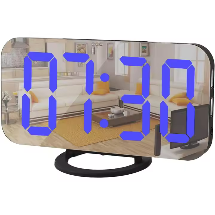 Reloj despertador digital, relojes electrónicos LED con superficie de espejo, con cargador USB, modelo de repetición, brillo automático/personalizado, para mesa de oficina, dormitorio, mesita de noche - 1