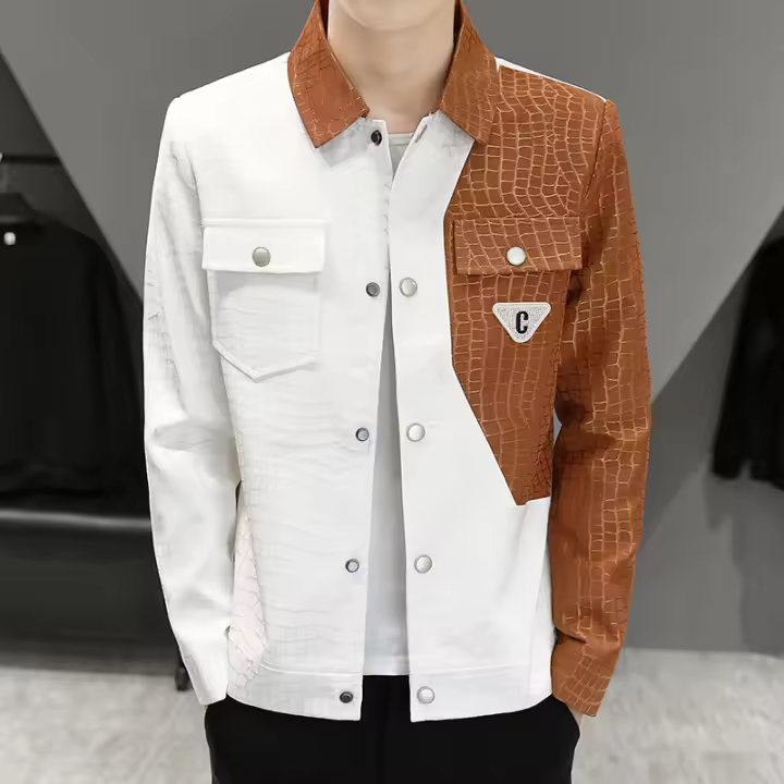 Nueva Chaqueta Casual De Moda Para Hombres Drill Colorido Ajustada Estilo Coreano Solitaria Abierta Cierre De Botones Polyester Para Otoño - 1
