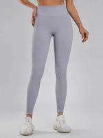 Pantalones Deportivos De Mujer En Color Sólido Cintura Alta Elástica Leggings De Fitness Sin Costuras Ajuste De Cadera - details 13