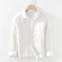 Camisa De Lino 100% Para Hombre Diseño Vintage Con Mangas Largas Cuello En V Casual Botones Ocultos Moda Moderna Para Oficina Y Uso Diario - details 6
