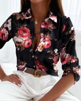 Blusa Elegante Para Mujer Primavera Otoño Con Cuello Bajado Estampado Slim Camisa De Manga Larga Moda Oficina Casual Polyester Cotton - details 39
