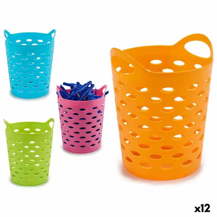 Cesta para Pinzas Amarillo Azul Naranja Rosa Poliestireno 14 x 17 x 14 cm (12 Unidades) - 1