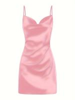 Vestido De Satén Va Va Voom Para Mujer 2024 Con Suspensión En La Cintura Estilo Sexy Y Club Manga Espagueti Largo Hasta La Rodilla - details 19