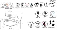 NARVI Ventilador de techo Blanco, con 3 Palas retráctiles transparentes, Motor DC 30W, Luz LED 45W, Regulable en intensidad de luz y Tonalidad.   Con Memoria Y Mando a distancia. REF. BRASIL 7030 WH - details 0