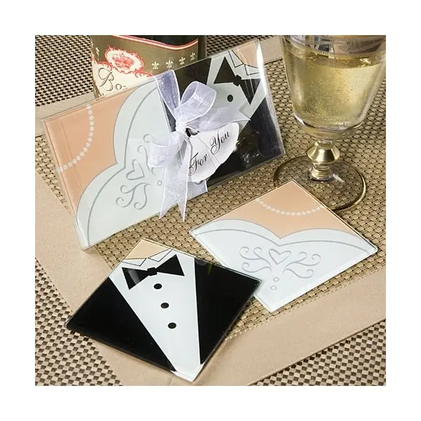 Disok Lote de 20 Posavasos Cristal Novios en Caja de Regalo - Detalles y Regalos de Bodas Invitados Originales - 1