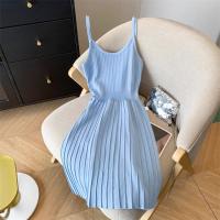 Vestido De Mujer YuooMuoo 2024 Estilo Coreano Moda Ajustado Cintura Plisado Tirantes Spaghetti Vestido Tejido Vintage Y2K Streetwear - details 0