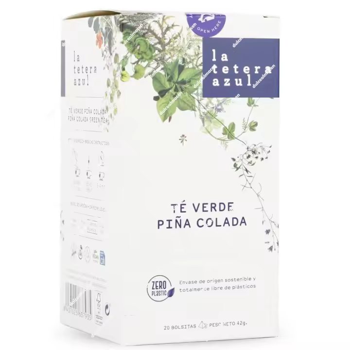 La Tetera Azul Té Verde Piña Colada 20 Bolsitas | Infusión de Autor Exótica y Refrescante con Coco y Piña - 1
