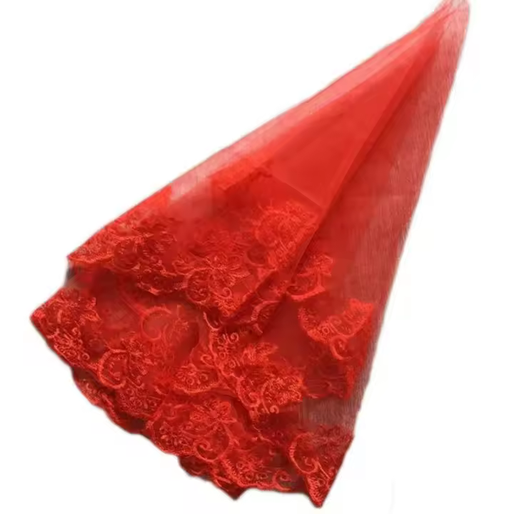 Velo De Novia Rojo Para Mujer Y Niña En Halloween Con Borde De Encaje Aplicado Velo Corto De Boda Un Capa Accesorios De Boda - 1