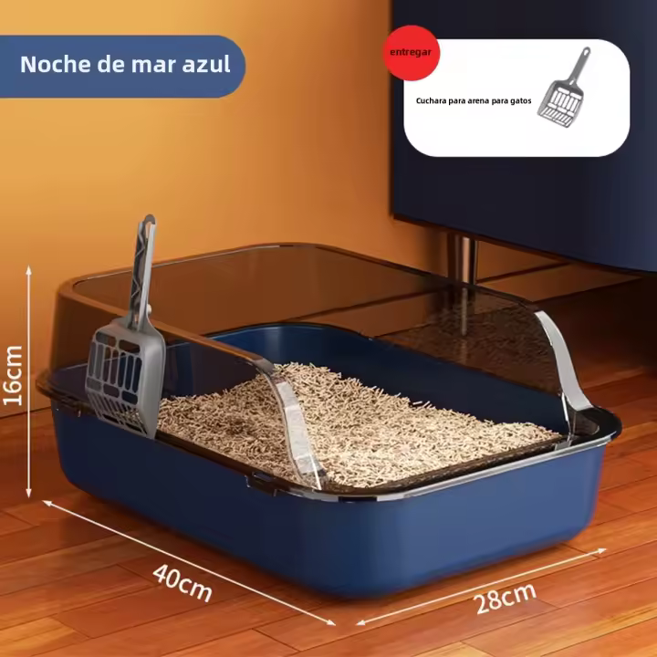 Caixa De Arenero Para Gatos Con Lomo Alto Y Anti-salpicaduras Con Escoba Para Limpieza Suministros Para Mascotas De Plástico - 1
