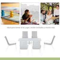 Outsunny Conjunto de Muebles de Jardín de 7 Piezas Juego de Mesa y 6 Sillas para Terraza con Orificio para Sombrilla y Encimera de Cristal para Terraza Patio Gris - details 5