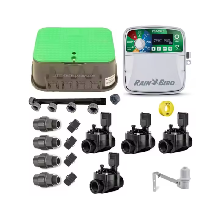 RAIN BIRD Pack profesional de Riego Automático Rain Bird de 4 zonas 24v para tuberia 32mm, automatización de riego - 1