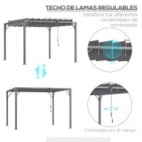 Outsunny Pérgola Cenador de Jardín Gazebo con Diseño de Lamas Superior Giratorio hasta 135° Marco de Aluminio y Protección UV 50+ Pabellón para Patio Terraza Balcón Gris - details 3