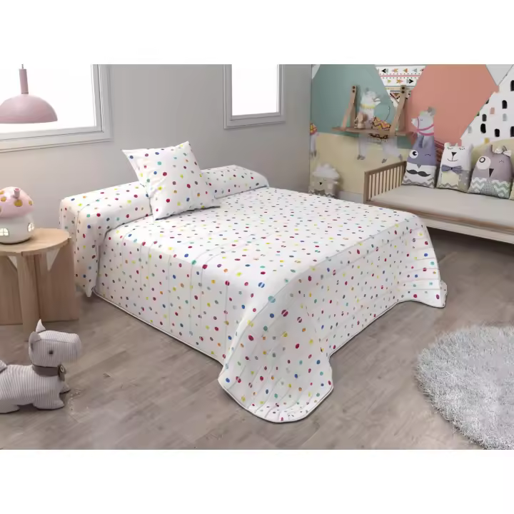 HIPERMANTA. Colcha bouti PRIMAVERA-VERANO modelo DOTS + CUADRANTE decorativo 50x50 cm. Disponible en varios tamaños. - 1