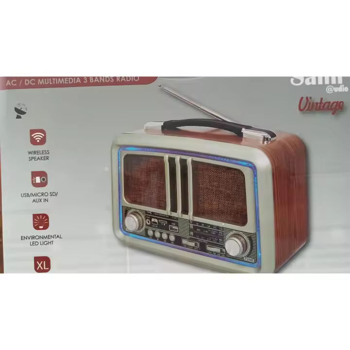 Radio Multimedia Vintage AC/DC con Asa, Luz LED Ambiente y Antena Telescópica - 1