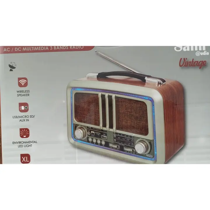 Radio Multimedia Vintage AC/DC con Asa, Luz LED Ambiente y Antena Telescópica - 1