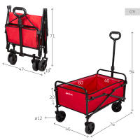Aktive - Carro transporte plegable, 65x40x48/94 cm, rojo, con 4 ruedas Ø12 cm, capacidad de carga 60 kg, mango ajustable 2 alturas, estructura de acero, tejido poliéster, carrito playa con ruedas, carro transportador - details 3