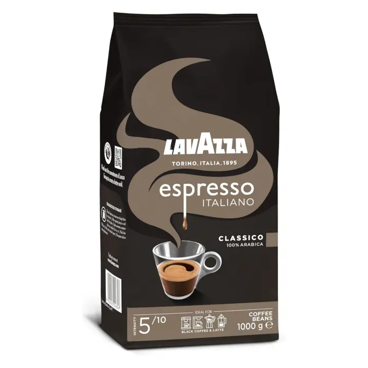 Lavazza Espresso Italiano Classico 1 Kg, Paquete de 1Kg Café en Grano Natural, Ideal para la Máquina de Café Espresso, Notas Aromáticas Florales, 100 % Arábica, Intensidad 5, Tueste Medio - 1