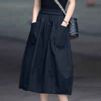 ZANZEA Falda Cargo Larga Para Mujer Estilo Coreano Suelta Con Cintura Elástica Midi Verano 2024 Pleated Skirt Solid Color - details 4