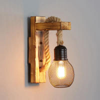 Lámpara De Pared Vintage De Henequén Con Enchufe Luz De Pared De Madera E27 Para Interior Y Exterior Estilo Industrial Sconce Lámpara De Noche Para Cama - details 0