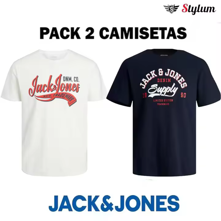 Jack & Jones Hombre Pack 2 Camisetas De Manga Corta Serie JJELOGO Estampado Moda Casual Informal Muy Suave Primavera Verano - 1