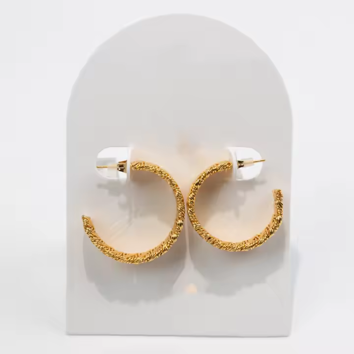 Pendientes Aro Trenzado Dorado Pendientes Aro Trenzado Dorado Fine Jewelry Pendiente de Botón Pendientes Hoop Earrings Pendiente de Clip - 1