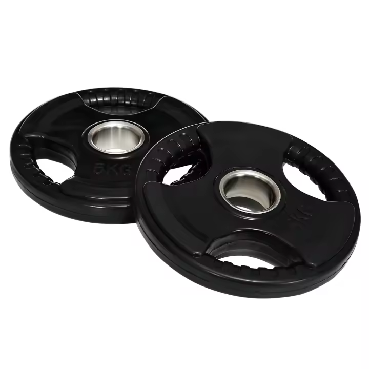 SPORTNOW Juego de 2 discos de pesas, discos olímpicos de goma Tri-Grip, discos de pesas aptos para el suelo con orificio de 5 cm, tres asas, para levantamiento de pesas, entrenamiento de fuerza - 1