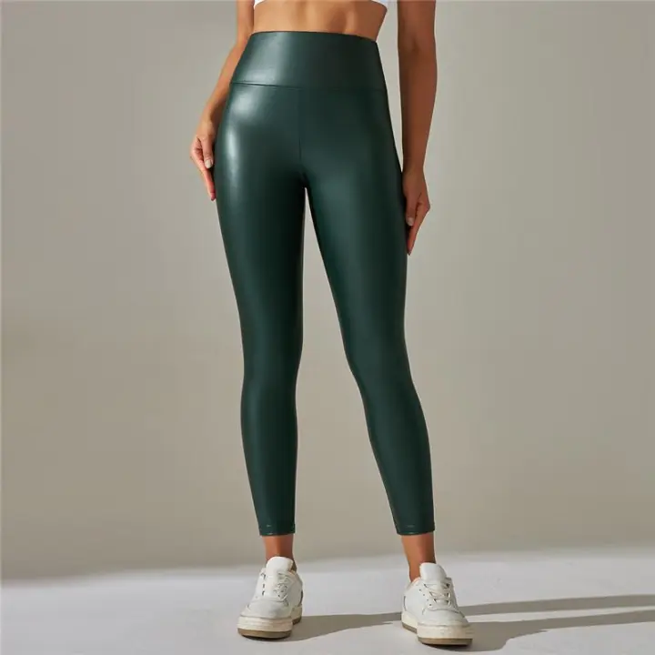 Women Pu Leather Pants High Elastic Leather Leggings High Waist Yoga Sports Leggings - 1