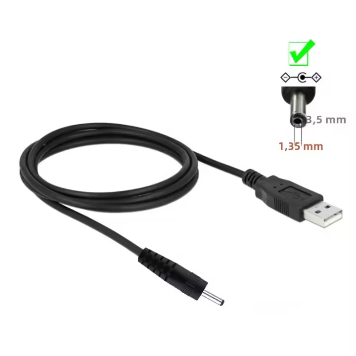 Cable De Poder USB a DC 3.5mmx1.35mm Carga USB 2.0 Macho a DC 3.5mmx1.35mm Cable De Alimentación Negro 1.2M Para Electrónica - 1