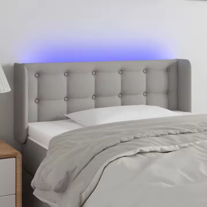 vidaXL Cabecero con LED de tela gris claro 103x16x78/88 cm - 1