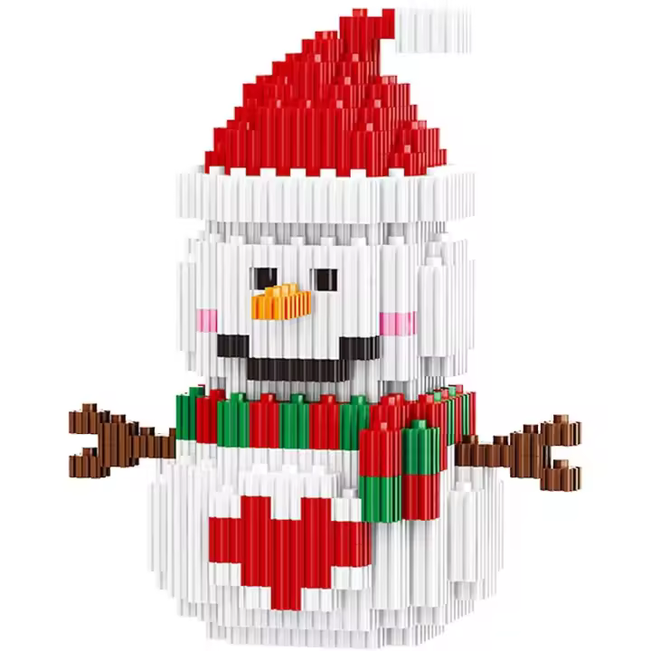 Bloques de construcción de juguetes navideños Bloques de construcción en miniatura de renos navideños Regalo de vacaciones Ejercitar las habilidades manuales y la inteligencia (muñeco de nieve) - 1