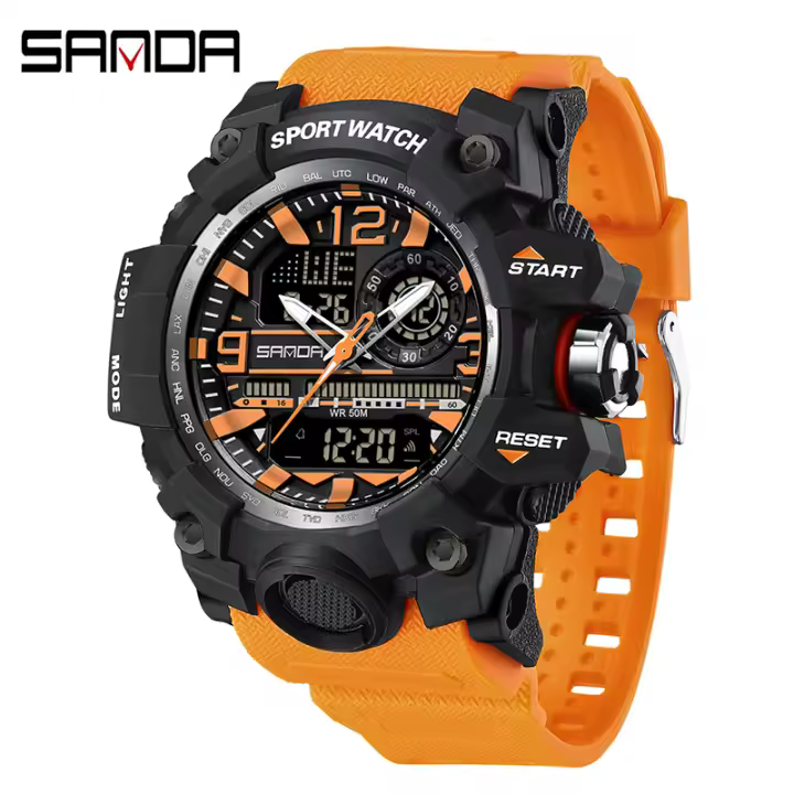 Reloj De Pulsera Militar Deportivo Para Hombre SANDA 3133 G Style 50M a Prueba De Agua Resistente Al Shock Con Cuarzo Digital Y Luz LED - 1