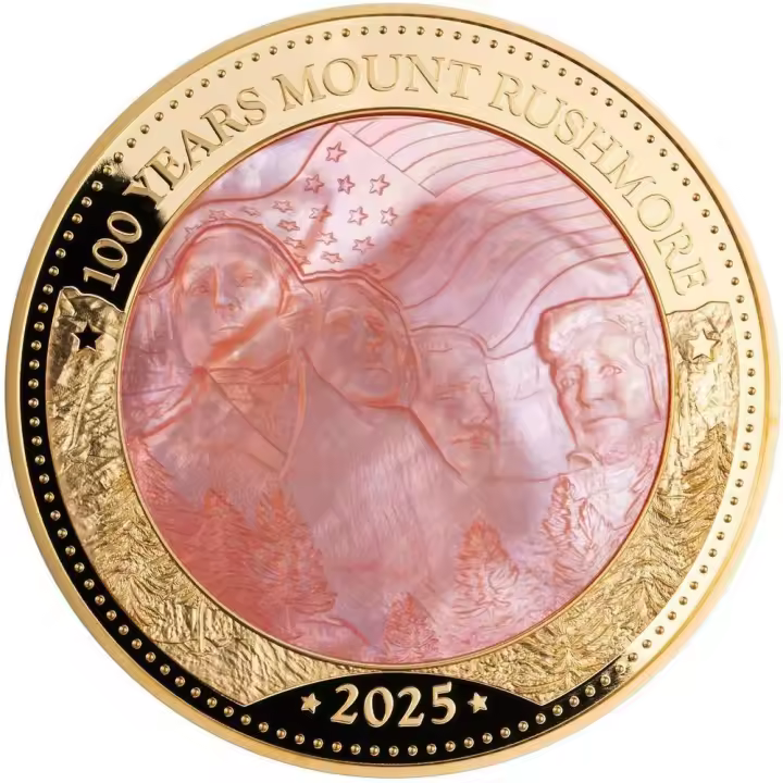 MOUNT RUSHMORE 100 Aniversario 5 Oz Moneda Gold 100 $ Islas Salomón 2025 - 1