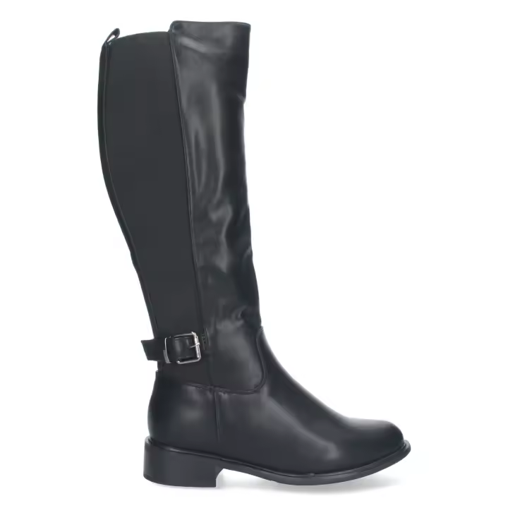 PuntoSalao Botas altas negras de tacón bajo correa y hebilla para mujer ZS-92 - 1