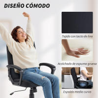 Vinsetto Silla de Oficina, Silla de Escritorio Giratoria, Tapizada en Lino Sintético, Altura Ajustable, Basculante, Respaldo Medio, con Reposabrazos, Ruedas, Negro - details 3
