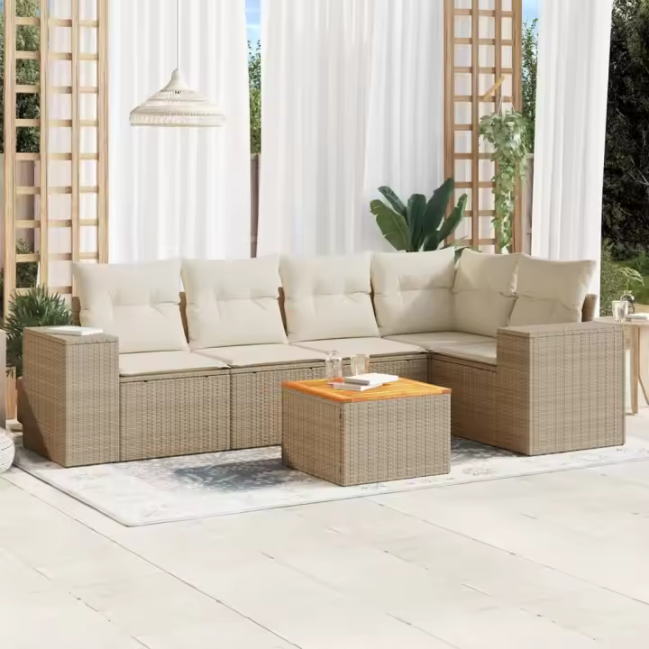 vidaXL Juego de sofás jardín con cojines 6 pzas ratán sintético beige - 1