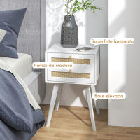 HOMCOM Mesita de Noche Blanca Mesilla de Noche Estilo Cannage con 2 Cajones y Elemento de Ratán Mesita Auxiliar Pequeña para Dormitorio Salón 40x40x60 cm - details 5