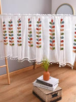 Cortinas De Voile Semitranslúcidas Con Bordado De Cuatro Colores Para Cocina Estilo Japonés Y Coreano Panel Sola Material Poliéster - details 0