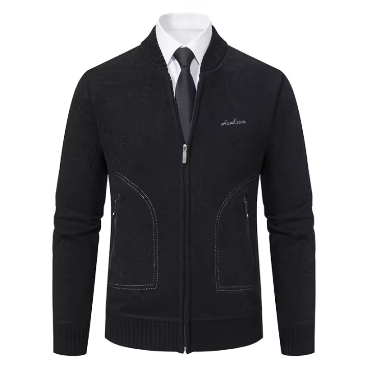 Chaqueta De Punto Para Hombre 2023 Cuello Erguido Gruesa Y Cálida Cardigan Suéter Casual Abierta Por Cremallera Manga Larga - 1