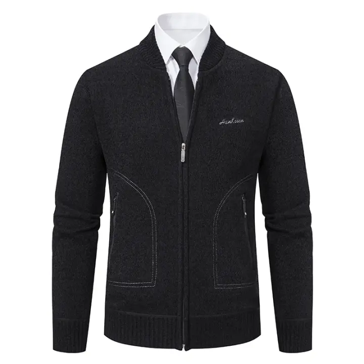 Chaqueta De Punto Para Hombre 2023 Cuello Erguido Gruesa Y Cálida Cardigan Suéter Casual Abierta Por Cremallera Manga Larga - 1
