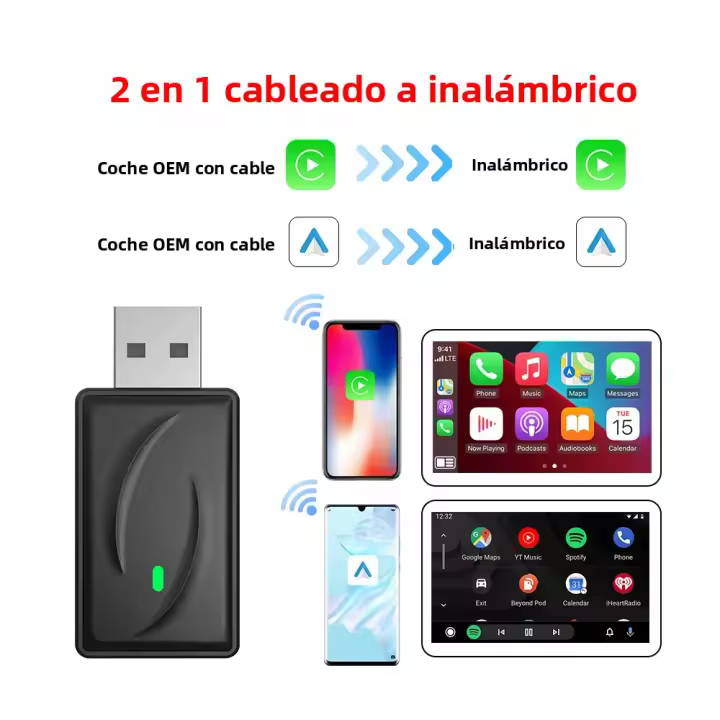 Adaptador Wireless CarPlay Para Coche Android Auto WiFi Bluetooth Compatible Con Volvo Benz Audi Mazda Chevrolet Ford Opel Hyundai VW Toyota Kia GMC - 1