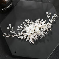 Peine De Flor De Perla Para Mujer Accesorio Elegante De Cabello Para Boda Joyería De Cabeza De Aleación De Zinc Plata - details 0