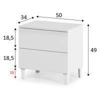 Meimon Mesita LOFT 2 cajones 49x50x34 cm, melamina E1 blanco brillo, cajones MDF lacado texl, guías metálicas extraíbles, patas ABS, cantos PVC y melamínicos, carga máx. 15 kg, embalaje 635x400x104 mm, peso 11,65 kg, volumen 0,026 m³ - details 1