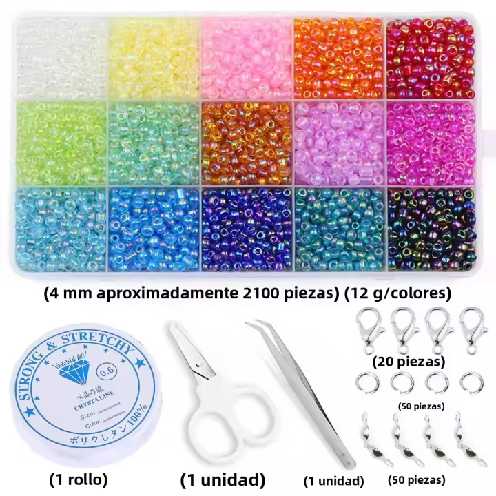 Kit De Cuentas De Vidrio Transparente 11/0 Variedad De Tamaños 2 3 4mm 15 Colores Para La Creación De Joyas DIY Pulseras - 1